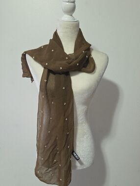 DKNY Brown Embellished Sheer Scarf